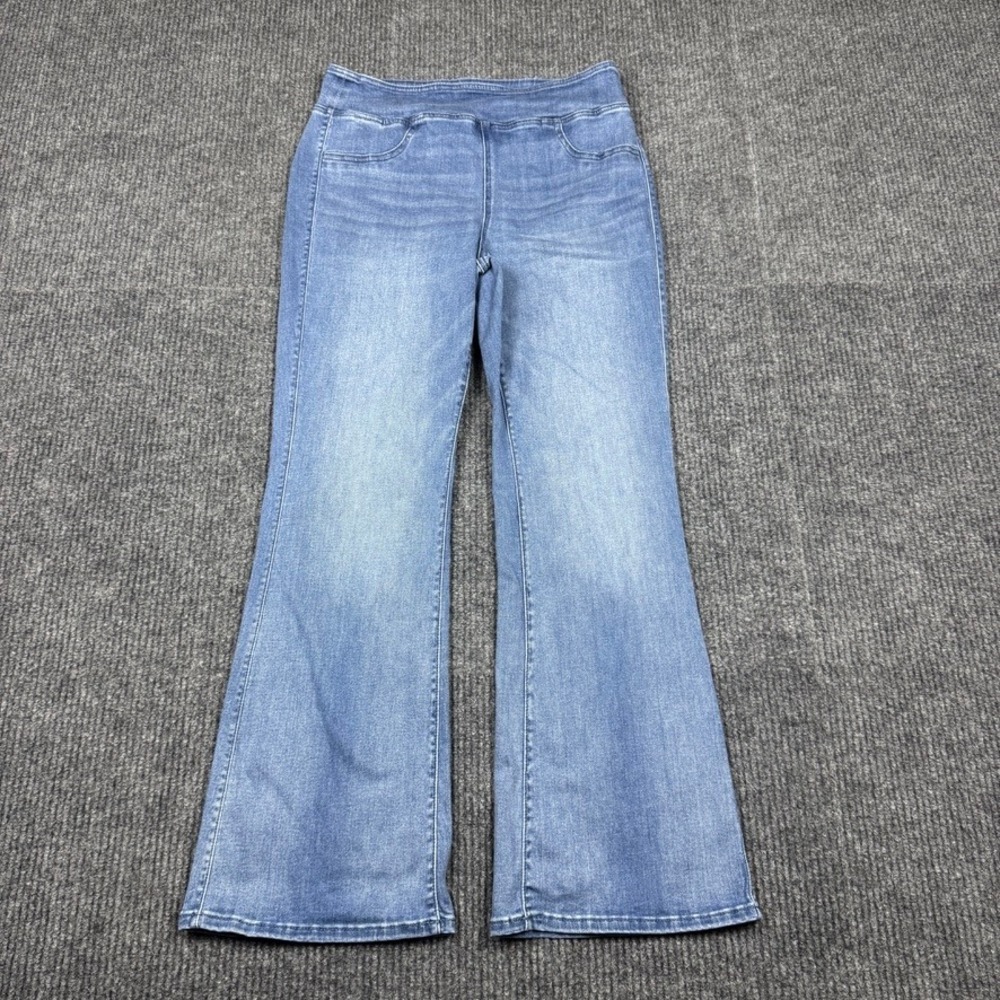 American Eagle Luxe Stretch Flare Jeans Blue Pull On High Rise Large Short